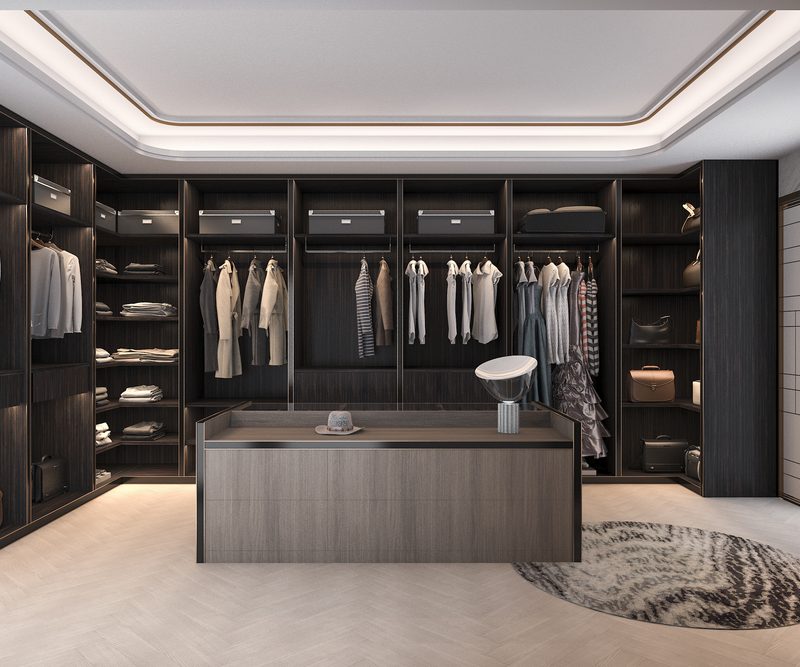 3d,Rendering,Minimal,Scandinavian,Wood,Walk,In,Closet,With,Wardrobe